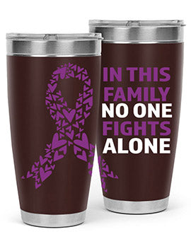 Alzheimer's Awareness Tumbler in 20oz and 30oz sizes, showcasing double wall vacuum stainless steel design with a vibrant awareness print.
