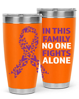 Alzheimer's Awareness Tumbler in 20oz and 30oz sizes, showcasing double wall vacuum stainless steel design with a vibrant awareness print.