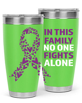 Alzheimer's Awareness Tumbler in 20oz and 30oz sizes, showcasing double wall vacuum stainless steel design with a vibrant awareness print.