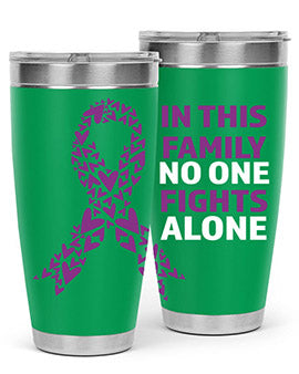 Alzheimer's Awareness Tumbler in 20oz and 30oz sizes, showcasing double wall vacuum stainless steel design with a vibrant awareness print.