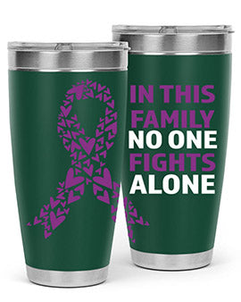 Alzheimer's Awareness Tumbler in 20oz and 30oz sizes, showcasing double wall vacuum stainless steel design with a vibrant awareness print.