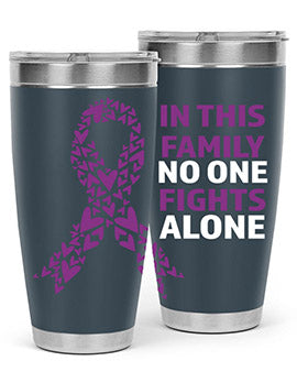 Alzheimer's Awareness Tumbler in 20oz and 30oz sizes, showcasing double wall vacuum stainless steel design with a vibrant awareness print.