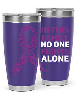 Alzheimer's Awareness Tumbler in 20oz and 30oz sizes, showcasing double wall vacuum stainless steel design with a vibrant awareness print.