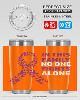 Alzheimer's Awareness Tumbler in 20oz and 30oz sizes, showcasing double wall vacuum stainless steel design with a vibrant awareness print.