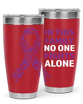 Alzheimer's Awareness Tumbler in 20oz and 30oz sizes, showcasing double wall vacuum stainless steel design with a vibrant awareness print.