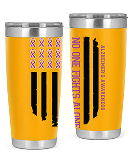Alzheimer's Awareness Style 92# Tumbler in stainless steel with a vibrant print, showcasing its double wall vacuum design.