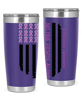 Alzheimer's Awareness Style 92# Tumbler in stainless steel with a vibrant print, showcasing its double wall vacuum design.