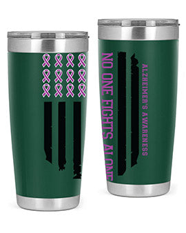 Alzheimer's Awareness Style 92# Tumbler in stainless steel with a vibrant print, showcasing its double wall vacuum design.