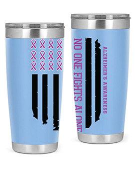 Alzheimer's Awareness Style 92# Tumbler in stainless steel with a vibrant print, showcasing its double wall vacuum design.