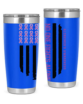 Alzheimer's Awareness Style 92# Tumbler in stainless steel with a vibrant print, showcasing its double wall vacuum design.