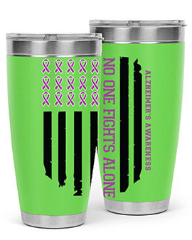 Alzheimer's Awareness Style 92# Tumbler in stainless steel with a vibrant print, showcasing its double wall vacuum design.
