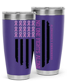 Alzheimer's Awareness Style 92# Tumbler in stainless steel with a vibrant print, showcasing its double wall vacuum design.