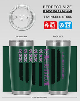 Alzheimer's Awareness Style 92# Tumbler in stainless steel with a vibrant print, showcasing its double wall vacuum design.