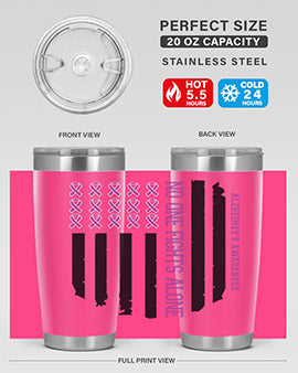 Alzheimer's Awareness Style 92# Tumbler in stainless steel with a vibrant print, showcasing its double wall vacuum design.