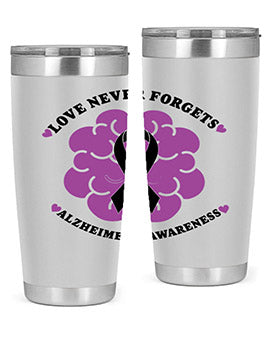 Alzheimer's Awareness Tumbler in stainless steel with a stylish design, perfect for hot and cold beverages.