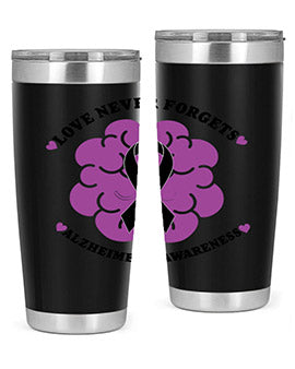 Alzheimer's Awareness Tumbler in stainless steel with a stylish design, perfect for hot and cold beverages.