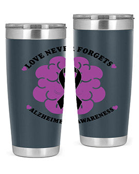 Alzheimer's Awareness Tumbler in stainless steel with a stylish design, perfect for hot and cold beverages.