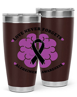Alzheimer's Awareness Tumbler in stainless steel with a stylish design, perfect for hot and cold beverages.