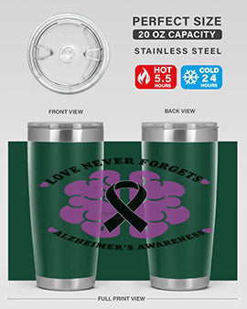 Alzheimer's Awareness Tumbler in stainless steel with a stylish design, perfect for hot and cold beverages.