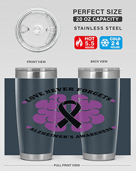 Alzheimer's Awareness Tumbler in stainless steel with a stylish design, perfect for hot and cold beverages.