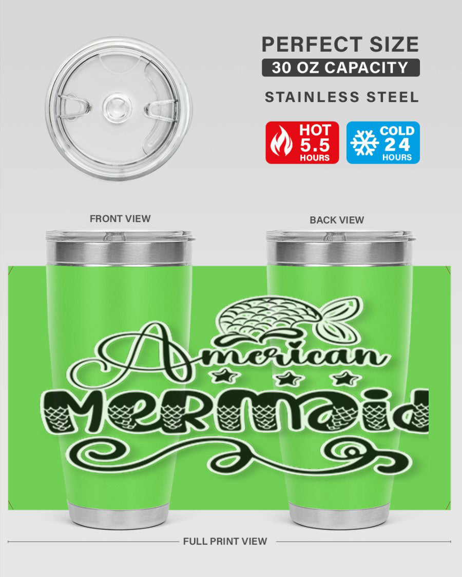 American Mermaid 15# Tumbler, a stylish 20oz stainless steel tumbler with a copper lining and a drink-thru lid, perfect for hot and cold beverages.