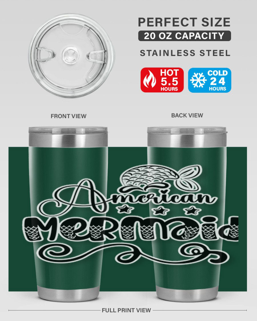 American Mermaid 15# Tumbler, a stylish 20oz stainless steel tumbler with a copper lining and a drink-thru lid, perfect for hot and cold beverages.