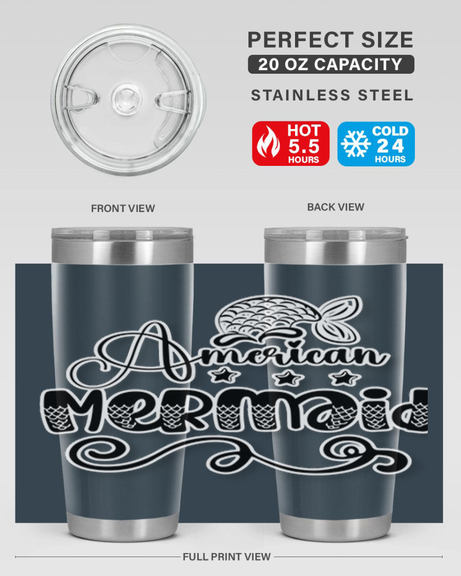 American Mermaid 15# Tumbler, a stylish 20oz stainless steel tumbler with a copper lining and a drink-thru lid, perfect for hot and cold beverages.