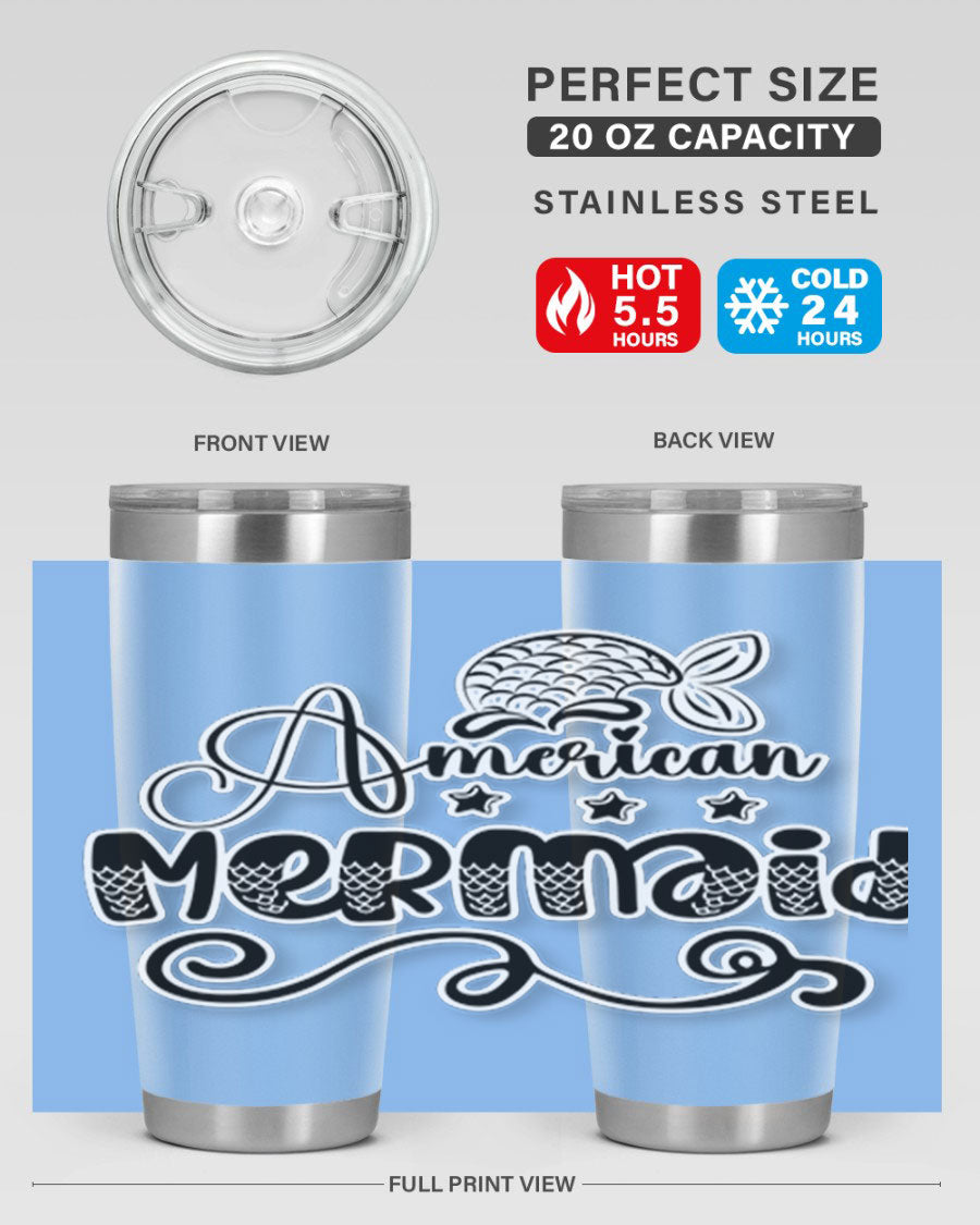 American Mermaid 15# Tumbler, a stylish 20oz stainless steel tumbler with a copper lining and a drink-thru lid, perfect for hot and cold beverages.
