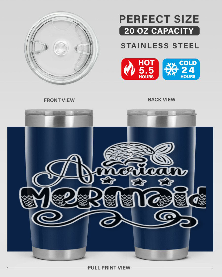 American Mermaid 15# Tumbler, a stylish 20oz stainless steel tumbler with a copper lining and a drink-thru lid, perfect for hot and cold beverages.
