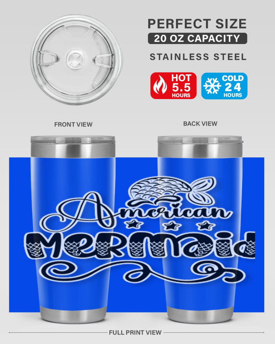 American Mermaid 15# Tumbler, a stylish 20oz stainless steel tumbler with a copper lining and a drink-thru lid, perfect for hot and cold beverages.