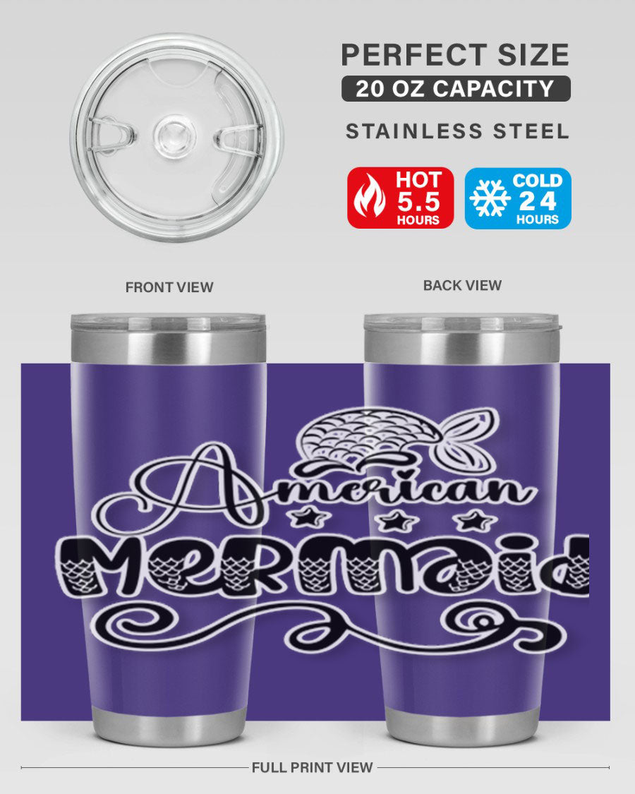 American Mermaid 15# Tumbler, a stylish 20oz stainless steel tumbler with a copper lining and a drink-thru lid, perfect for hot and cold beverages.
