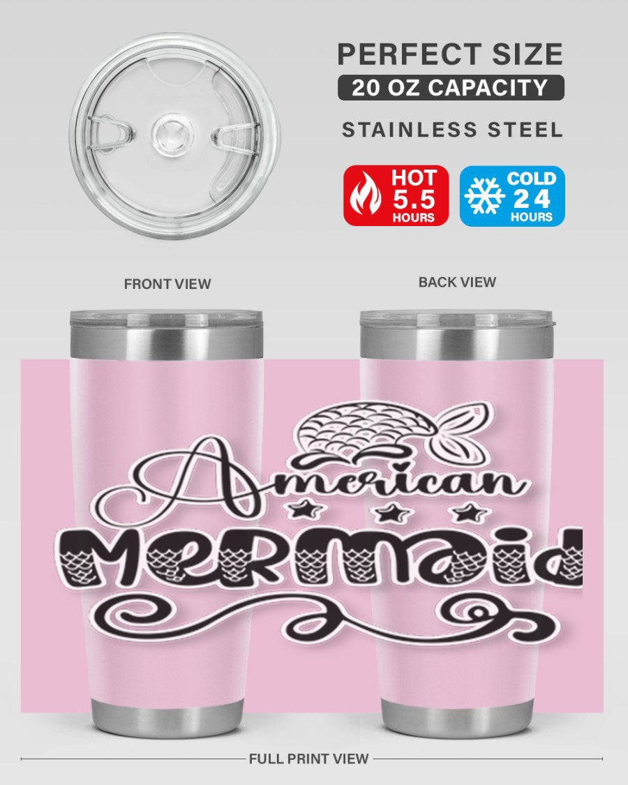 American Mermaid 15# Tumbler, a stylish 20oz stainless steel tumbler with a copper lining and a drink-thru lid, perfect for hot and cold beverages.