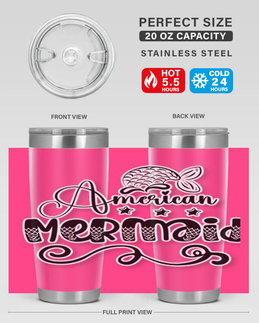 American Mermaid 15# Tumbler, a stylish 20oz stainless steel tumbler with a copper lining and a drink-thru lid, perfect for hot and cold beverages.