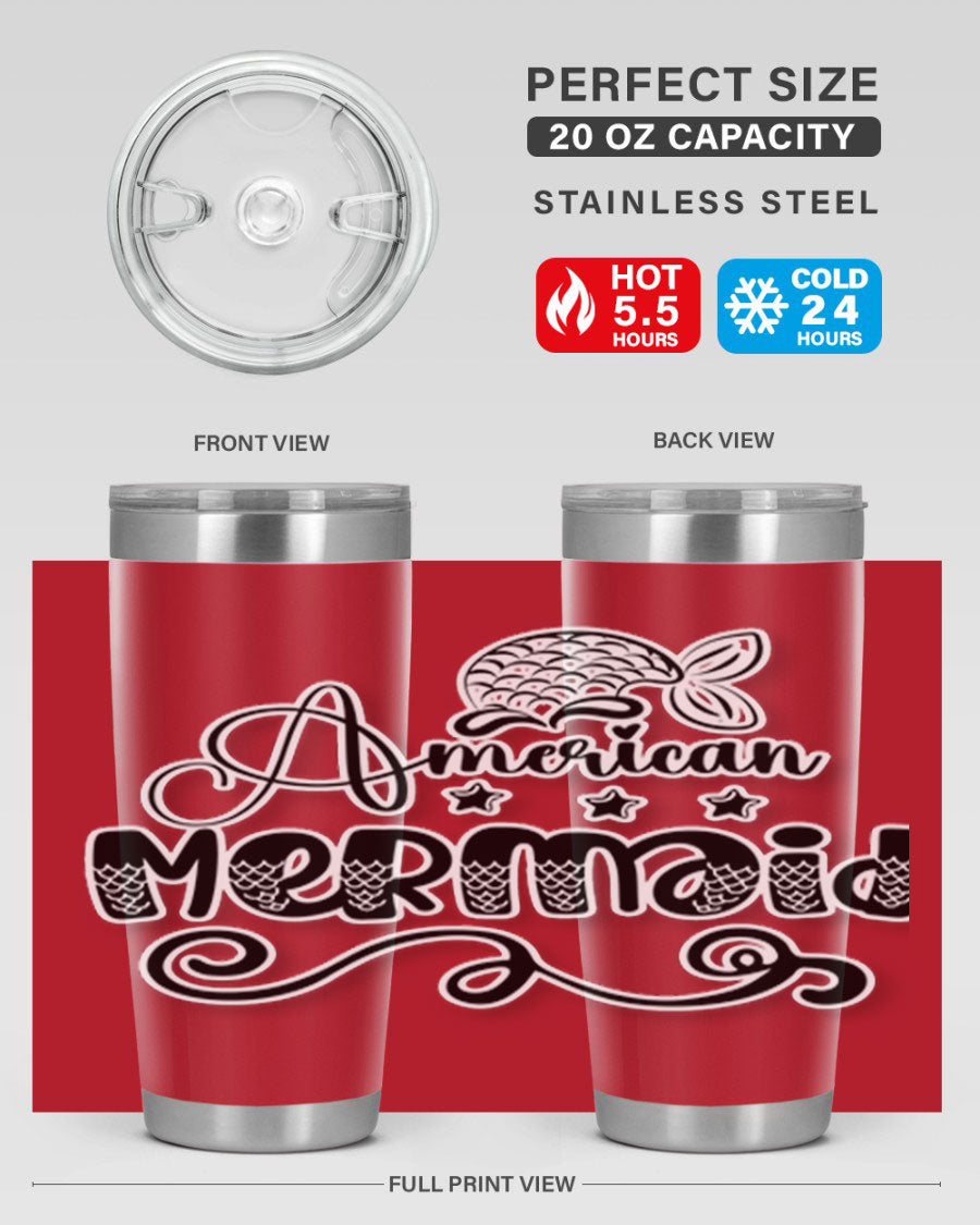 American Mermaid 15# Tumbler, a stylish 20oz stainless steel tumbler with a copper lining and a drink-thru lid, perfect for hot and cold beverages.