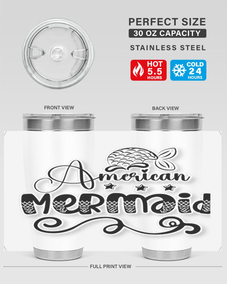 American Mermaid 15# Tumbler, a stylish 20oz stainless steel tumbler with a copper lining and a drink-thru lid, perfect for hot and cold beverages.