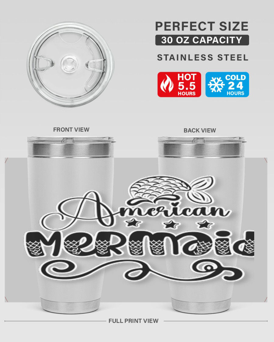 American Mermaid 15# Tumbler, a stylish 20oz stainless steel tumbler with a copper lining and a drink-thru lid, perfect for hot and cold beverages.