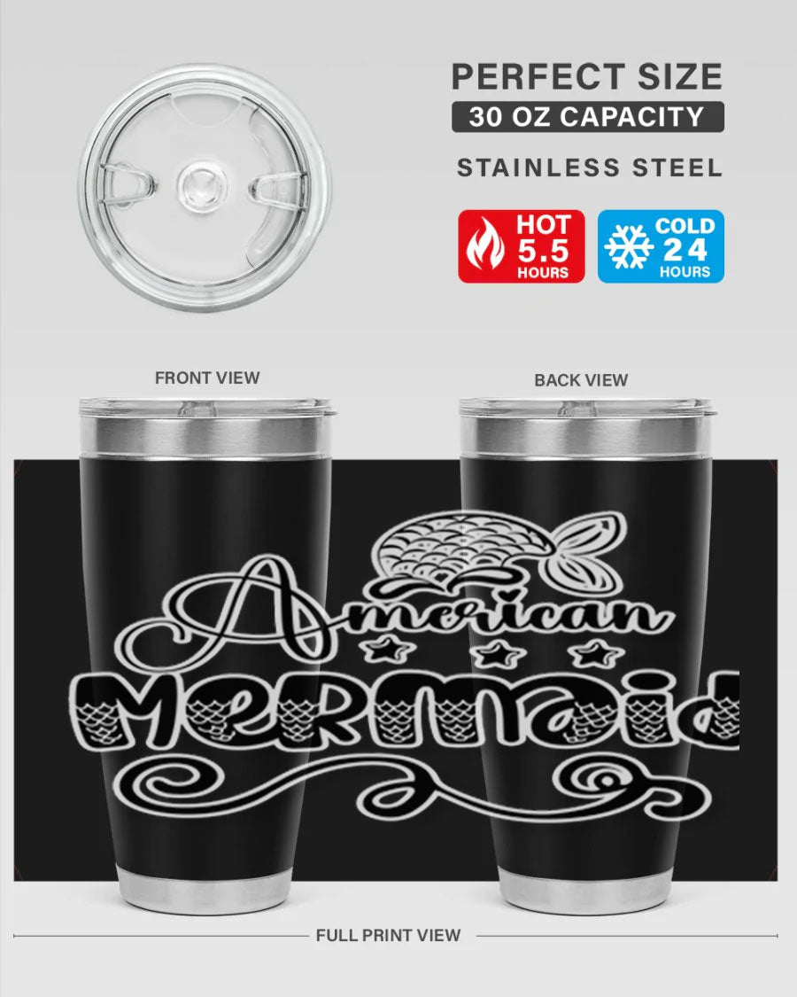 American Mermaid 15# Tumbler, a stylish 20oz stainless steel tumbler with a copper lining and a drink-thru lid, perfect for hot and cold beverages.