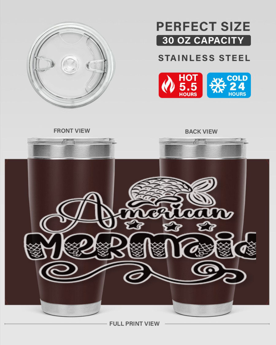 American Mermaid 15# Tumbler, a stylish 20oz stainless steel tumbler with a copper lining and a drink-thru lid, perfect for hot and cold beverages.