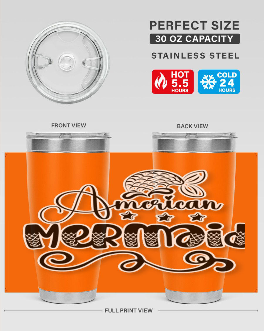 American Mermaid 15# Tumbler, a stylish 20oz stainless steel tumbler with a copper lining and a drink-thru lid, perfect for hot and cold beverages.