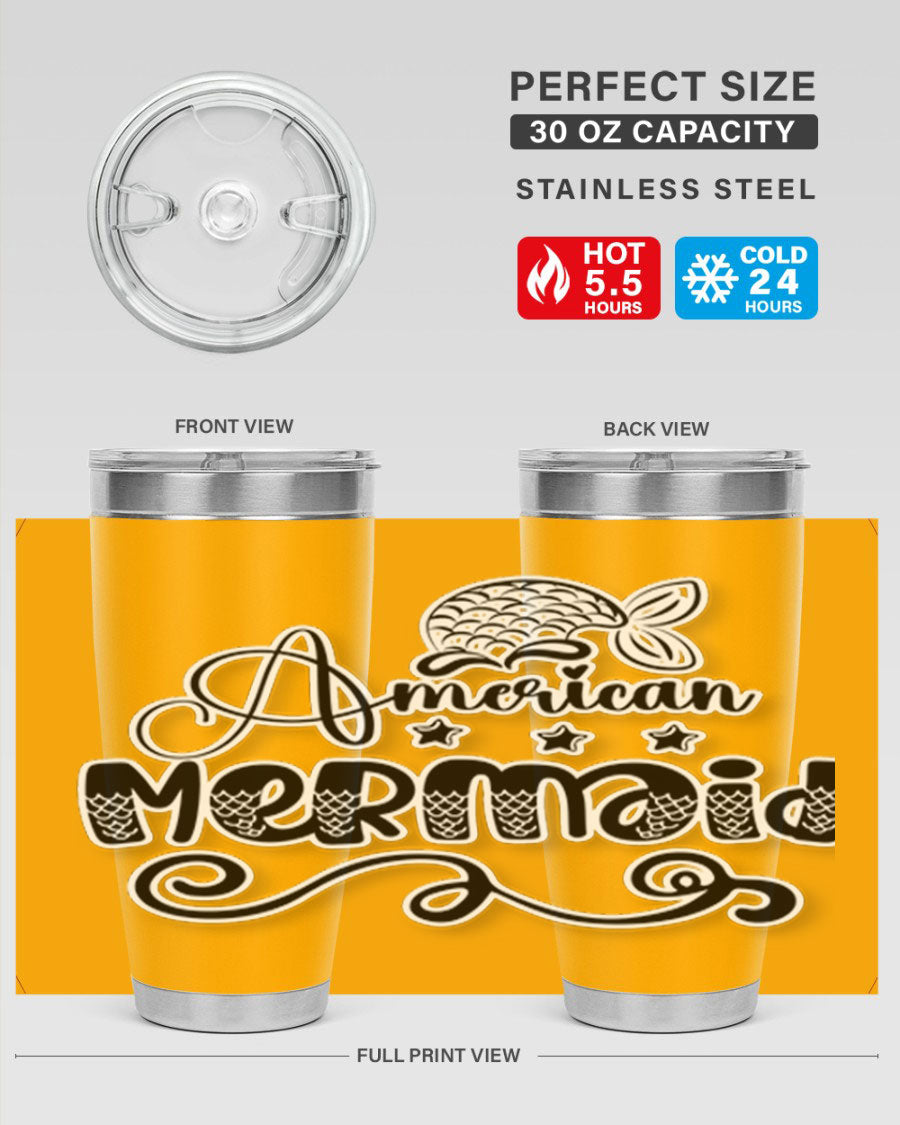 American Mermaid 15# Tumbler, a stylish 20oz stainless steel tumbler with a copper lining and a drink-thru lid, perfect for hot and cold beverages.