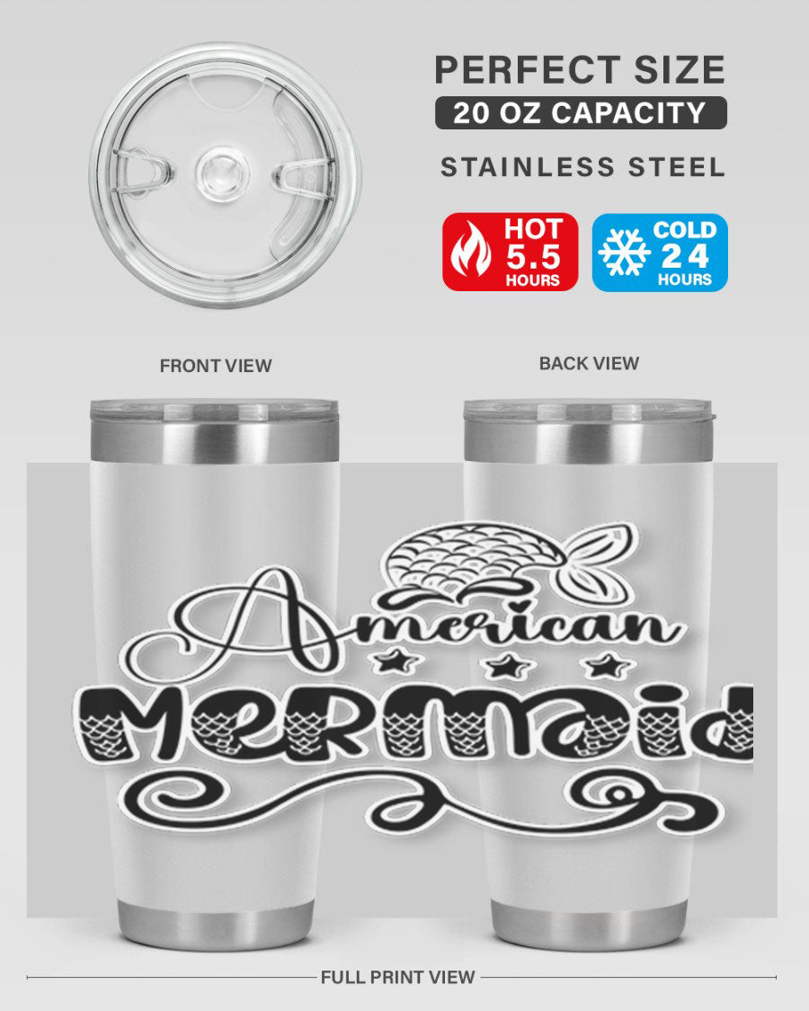 American Mermaid 15# Tumbler, a stylish 20oz stainless steel tumbler with a copper lining and a drink-thru lid, perfect for hot and cold beverages.