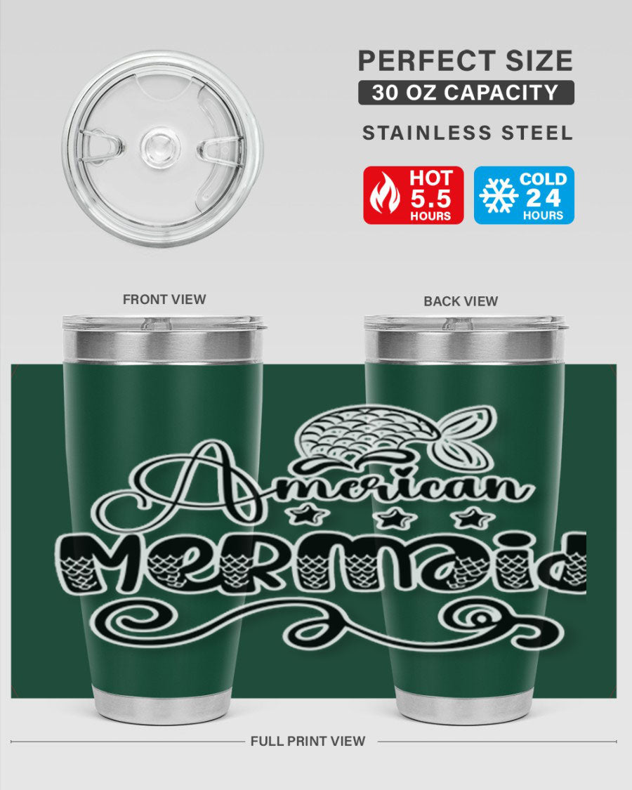American Mermaid 15# Tumbler, a stylish 20oz stainless steel tumbler with a copper lining and a drink-thru lid, perfect for hot and cold beverages.
