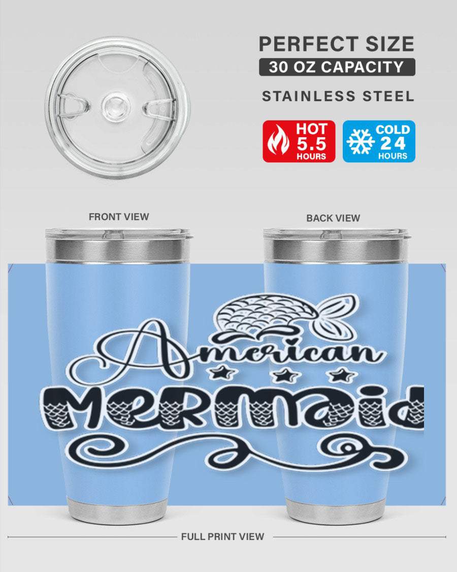 American Mermaid 15# Tumbler, a stylish 20oz stainless steel tumbler with a copper lining and a drink-thru lid, perfect for hot and cold beverages.