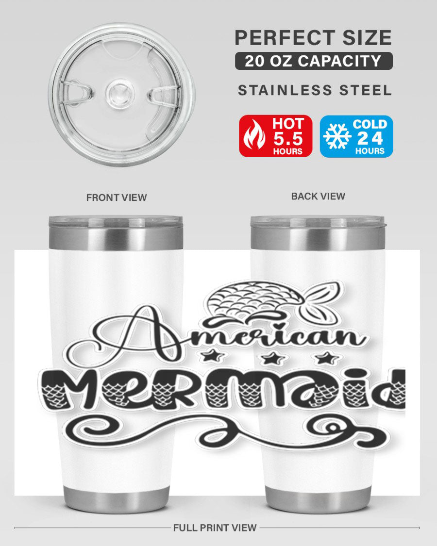 American Mermaid 15# Tumbler, a stylish 20oz stainless steel tumbler with a copper lining and a drink-thru lid, perfect for hot and cold beverages.