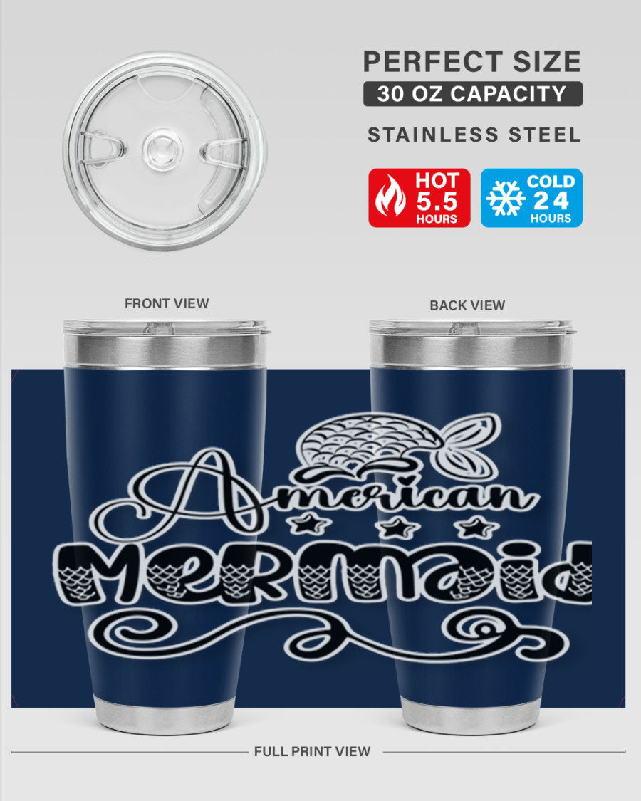 American Mermaid 15# Tumbler, a stylish 20oz stainless steel tumbler with a copper lining and a drink-thru lid, perfect for hot and cold beverages.