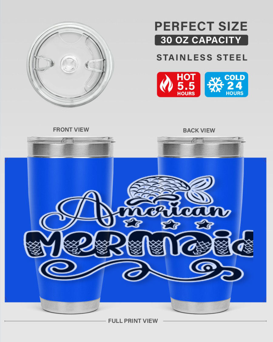 American Mermaid 15# Tumbler, a stylish 20oz stainless steel tumbler with a copper lining and a drink-thru lid, perfect for hot and cold beverages.