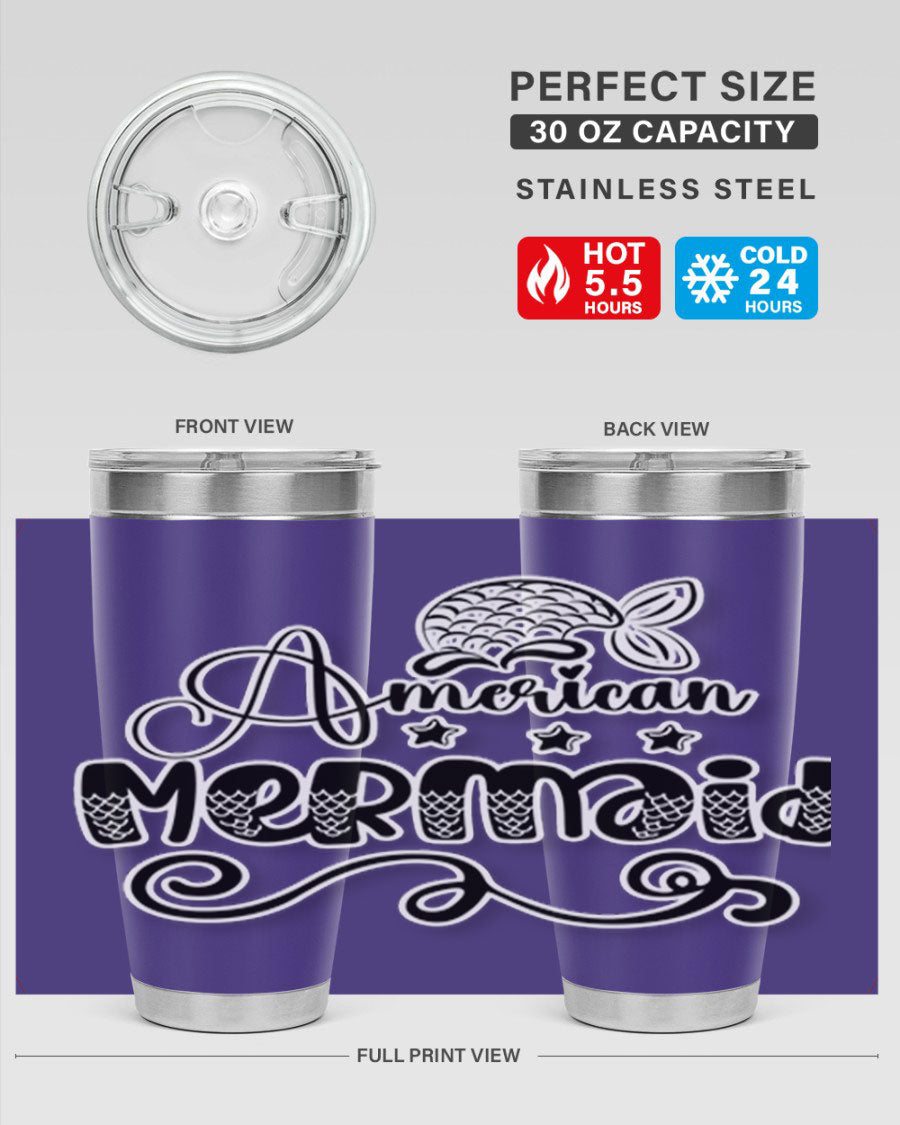 American Mermaid 15# Tumbler, a stylish 20oz stainless steel tumbler with a copper lining and a drink-thru lid, perfect for hot and cold beverages.