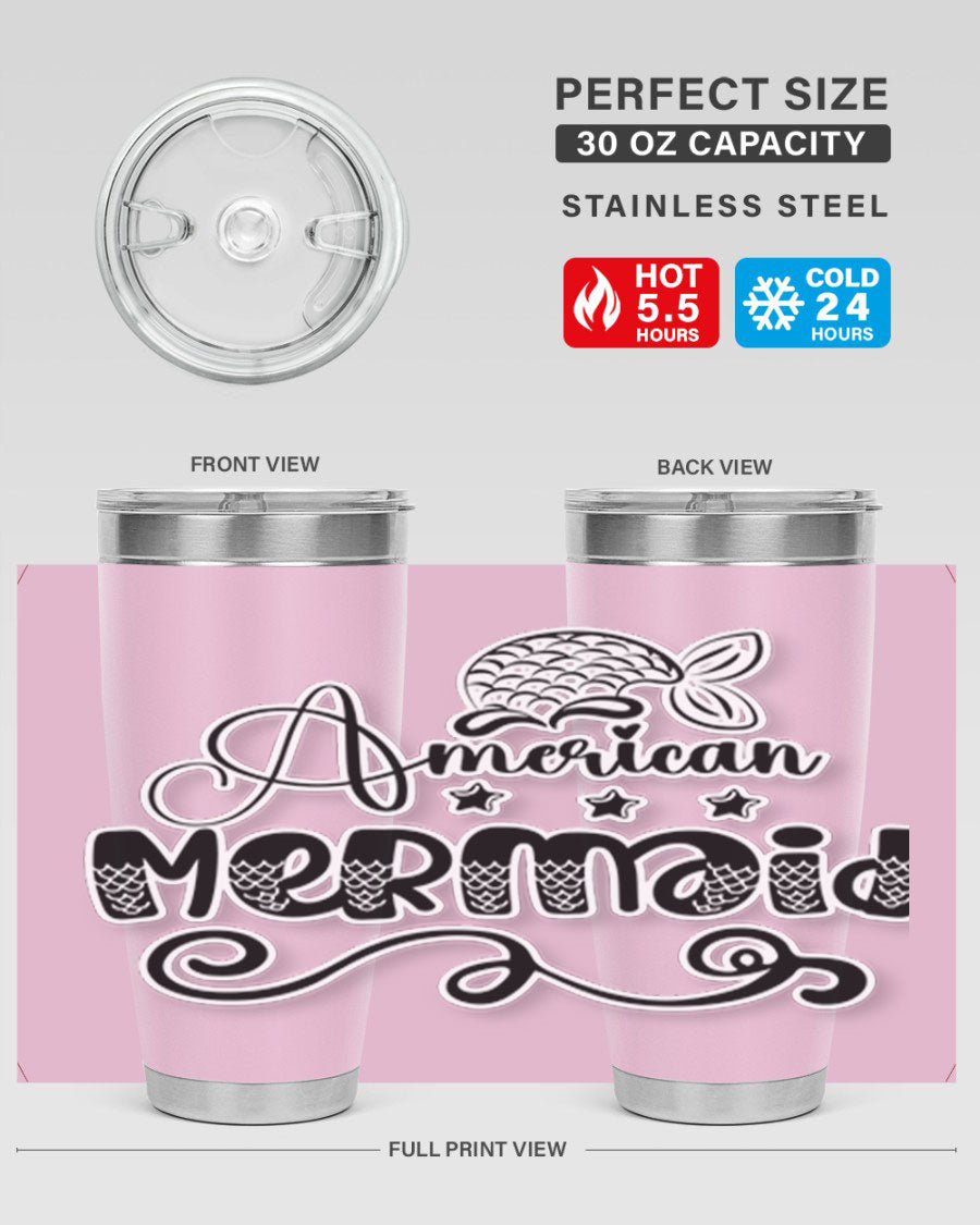 American Mermaid 15# Tumbler, a stylish 20oz stainless steel tumbler with a copper lining and a drink-thru lid, perfect for hot and cold beverages.
