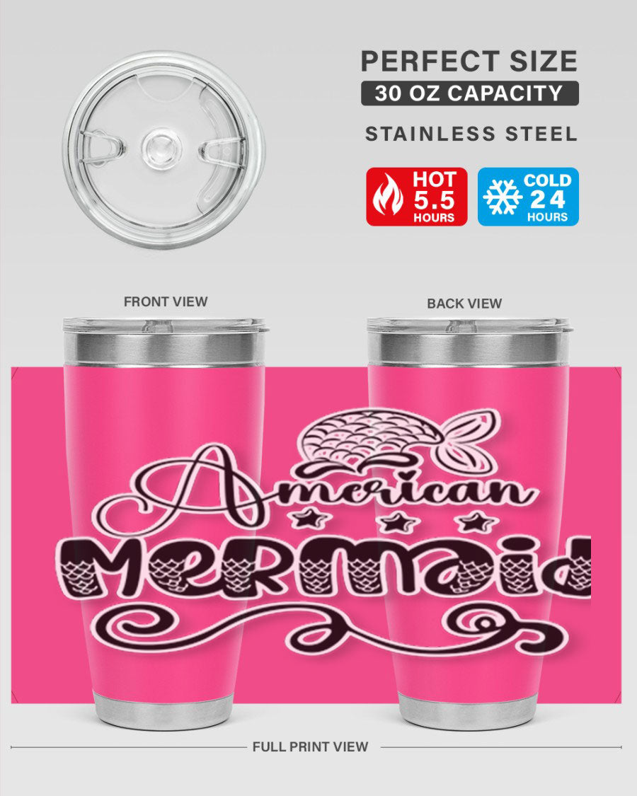 American Mermaid 15# Tumbler, a stylish 20oz stainless steel tumbler with a copper lining and a drink-thru lid, perfect for hot and cold beverages.