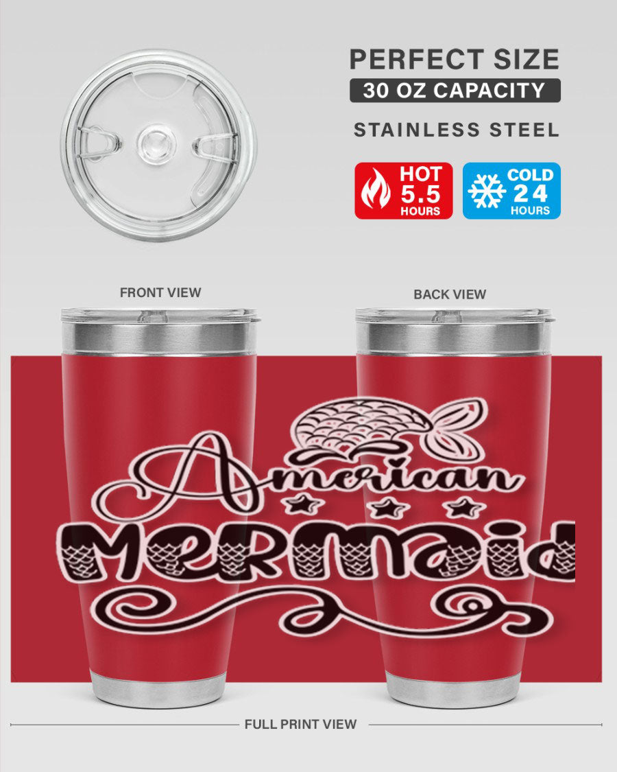 American Mermaid 15# Tumbler, a stylish 20oz stainless steel tumbler with a copper lining and a drink-thru lid, perfect for hot and cold beverages.